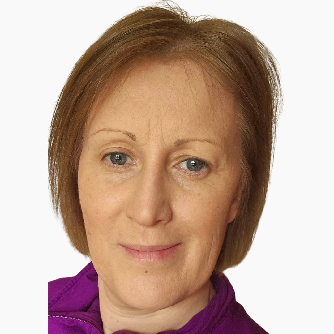 Smiling woman with short light brown hair