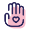Hand icon with heart symbol inside
