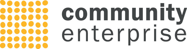 Yellow dot grid logo with community enterprise text